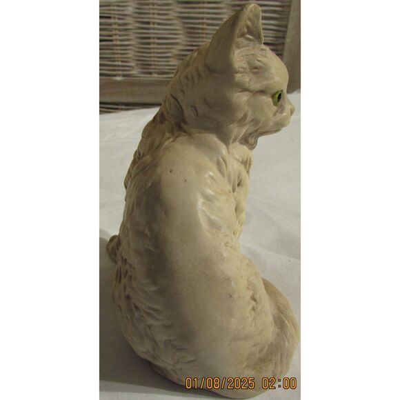 Kitty cat ceramic cream color green eyes vintage figurine - Picture 4 of 6